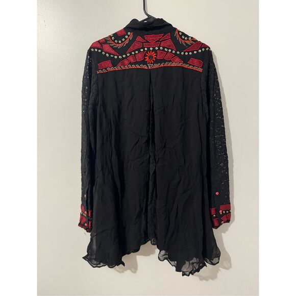 Vintage Collections western boho embroidered crochet floral lace sheer tunic / d - Picture 3 of 11
